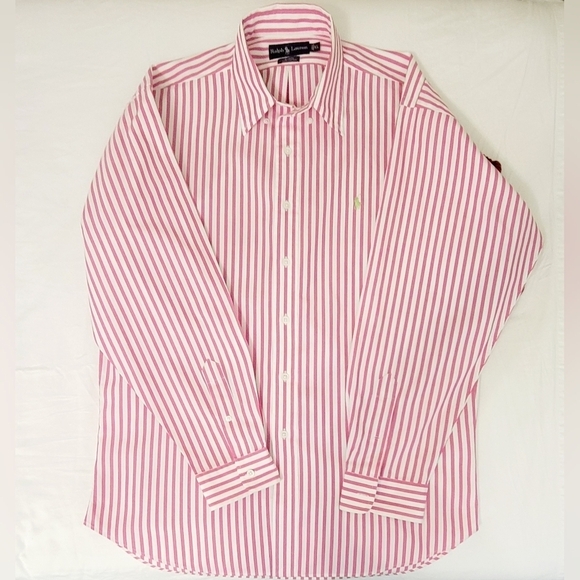 *Sold* Ralph Lauren Polo Men's Pink White Striped Dress Shirt Long Sleeve Sz: XL - Picture 11 of 12